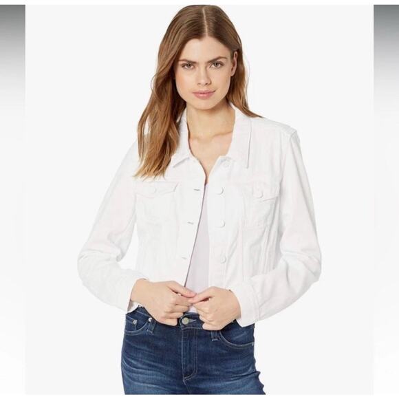 Paige Women's Cropped Pacey Denim jacket Long Sleeve White Size Large NWT